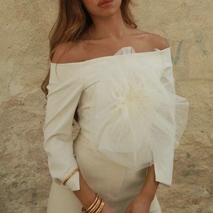 Zara cropped floral tulle top blouse, Color:Oyster white, Size XS